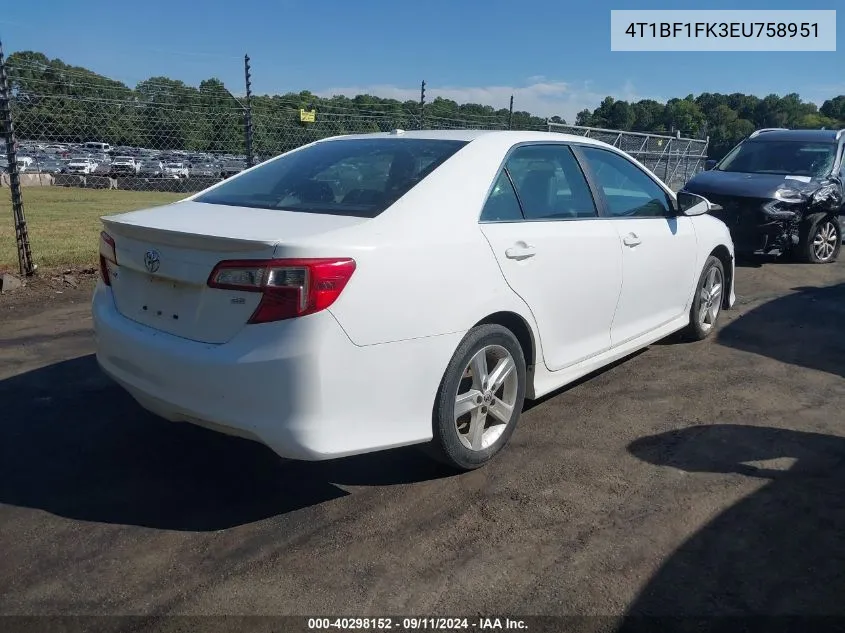 2014 Toyota Camry Se VIN: 4T1BF1FK3EU758951 Lot: 40298152