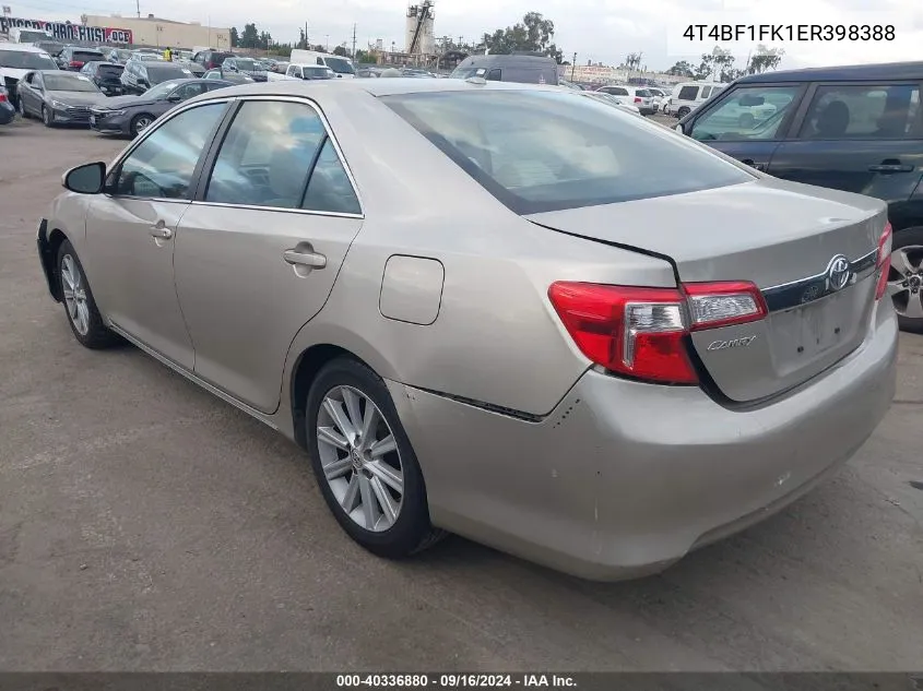 2014 Toyota Camry Xle VIN: 4T4BF1FK1ER398388 Lot: 40336880