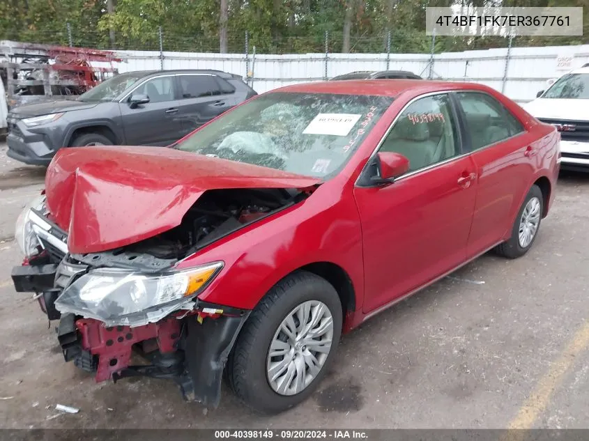 2014 Toyota Camry Le VIN: 4T4BF1FK7ER367761 Lot: 40398149