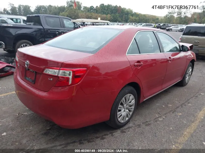 2014 Toyota Camry Le VIN: 4T4BF1FK7ER367761 Lot: 40398149