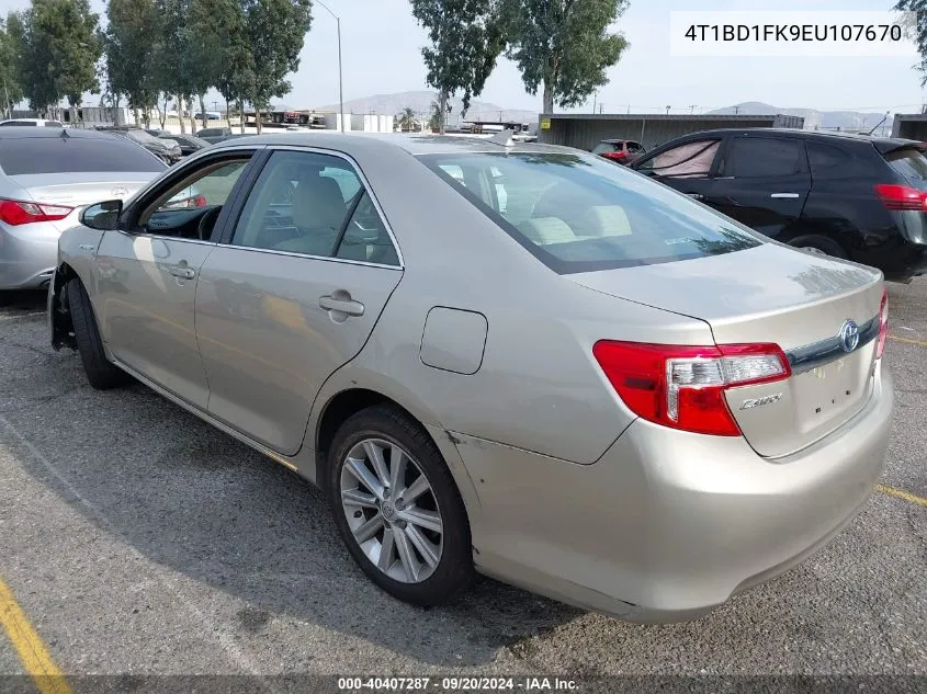 2014 Toyota Camry Hybrid Xle VIN: 4T1BD1FK9EU107670 Lot: 40407287