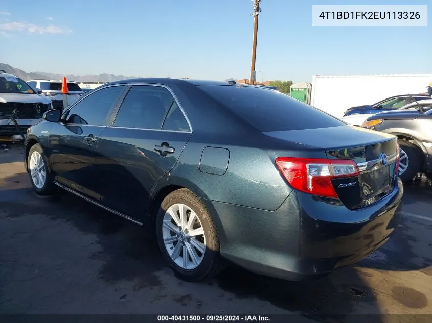 2014 Toyota Camry Hybrid Xle VIN: 4T1BD1FK2EU113326 Lot: 40431500