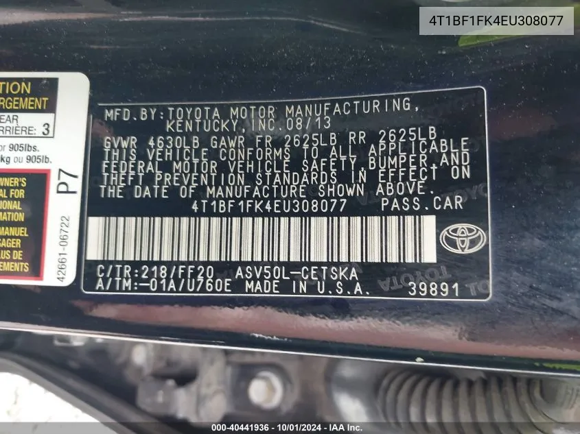 4T1BF1FK4EU308077 2014 Toyota Camry L/Se/Le/Xle