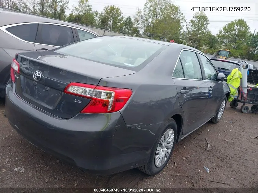 2014 Toyota Camry L/Se/Le/Xle VIN: 4T1BF1FK2EU759220 Lot: 40460749