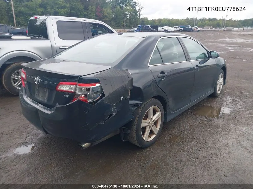 2014 Toyota Camry L/Se/Le/Xle VIN: 4T1BF1FK0EU778624 Lot: 40475138