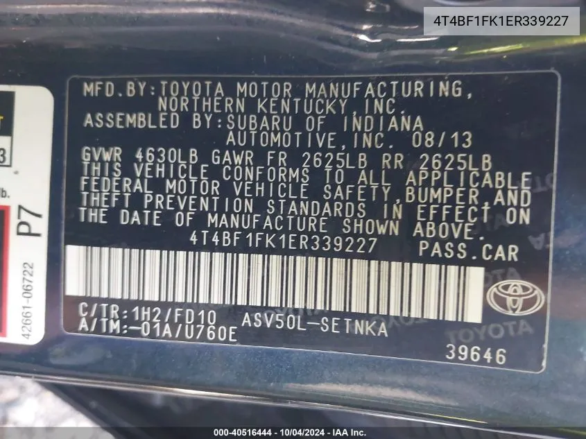 4T4BF1FK1ER339227 2014 Toyota Camry Le