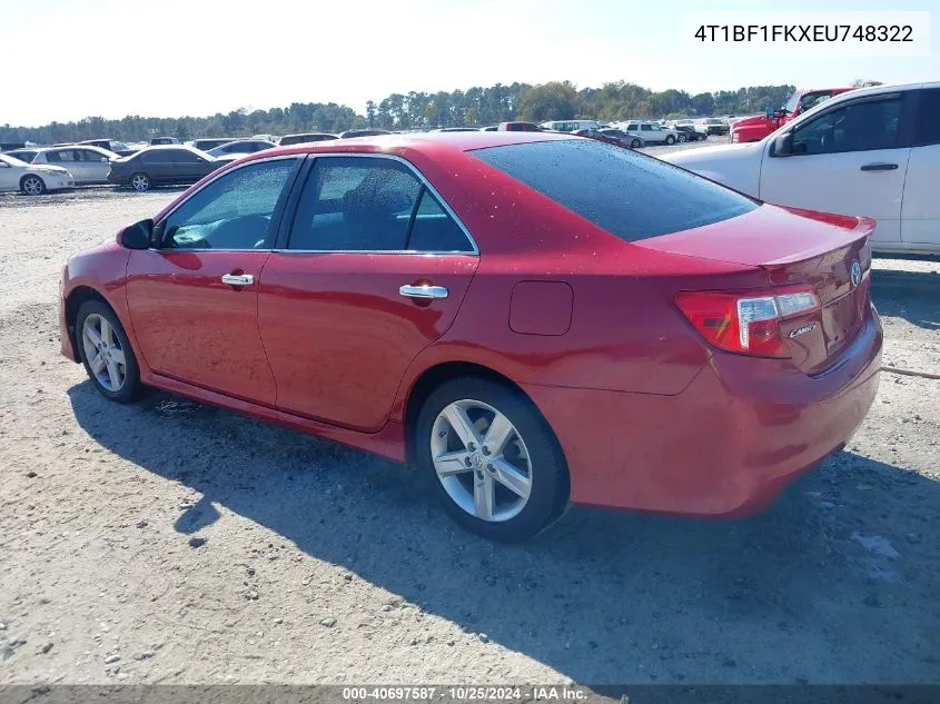 2014 Toyota Camry Se VIN: 4T1BF1FKXEU748322 Lot: 40697587