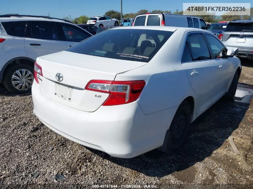 2014 Toyota Camry Le VIN: 4T4BF1FK7ER362236 Lot: 40757644