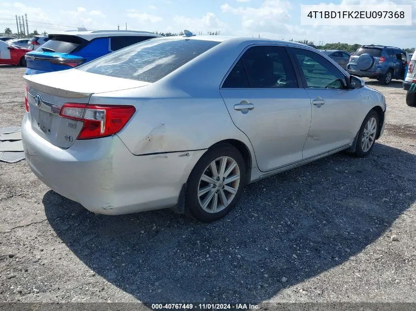 2014 Toyota Camry Hybrid Xle VIN: 4T1BD1FK2EU097368 Lot: 40767449