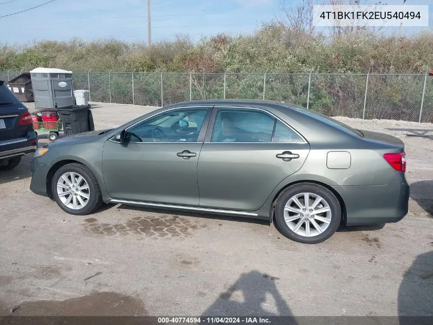 2014 Toyota Camry Xle V6 VIN: 4T1BK1FK2EU540494 Lot: 40774594