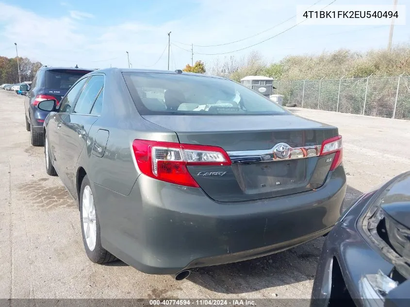 2014 Toyota Camry Xle V6 VIN: 4T1BK1FK2EU540494 Lot: 40774594