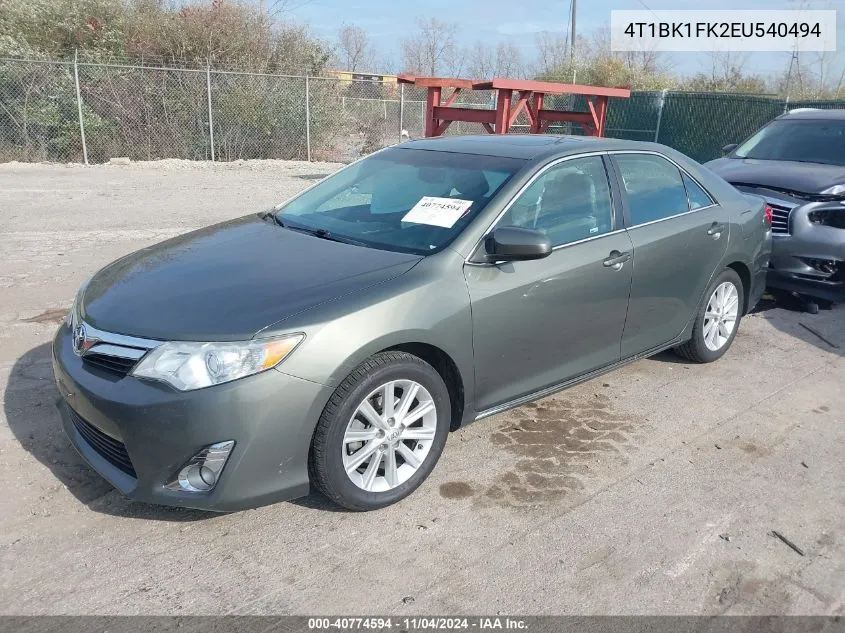 2014 Toyota Camry Xle V6 VIN: 4T1BK1FK2EU540494 Lot: 40774594