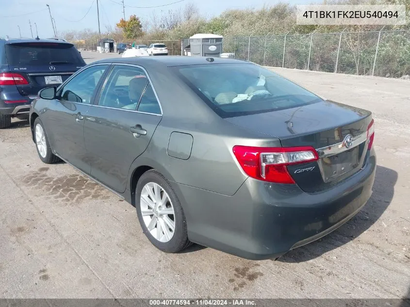 2014 Toyota Camry Xle V6 VIN: 4T1BK1FK2EU540494 Lot: 40774594