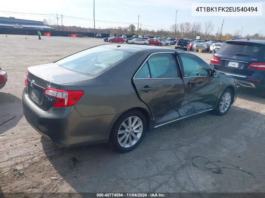 2014 Toyota Camry Xle V6 VIN: 4T1BK1FK2EU540494 Lot: 40774594