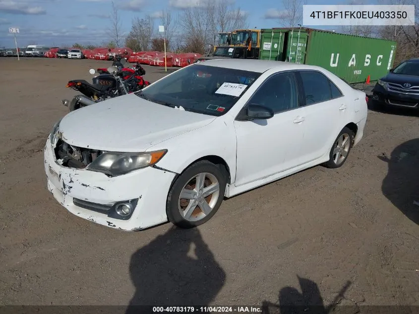 2014 Toyota Camry Se VIN: 4T1BF1FK0EU403350 Lot: 40783179