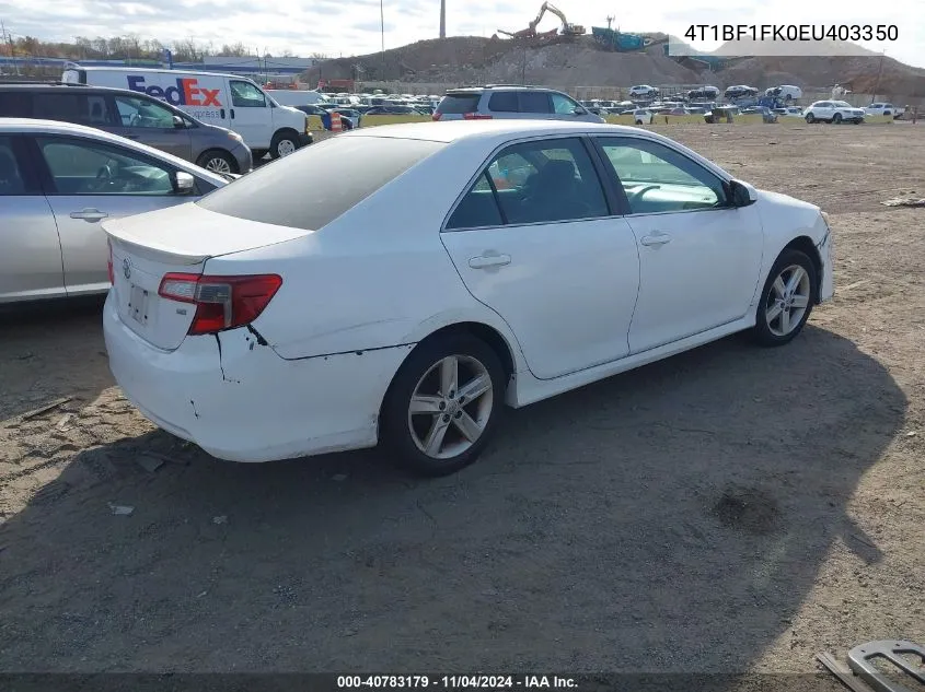 2014 Toyota Camry Se VIN: 4T1BF1FK0EU403350 Lot: 40783179