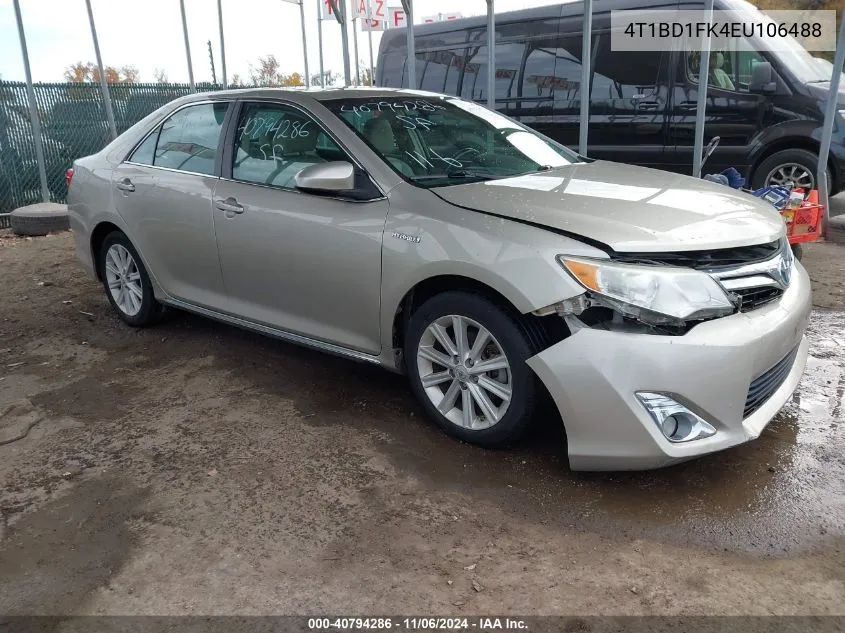 2014 Toyota Camry Hybrid Xle VIN: 4T1BD1FK4EU106488 Lot: 40794286