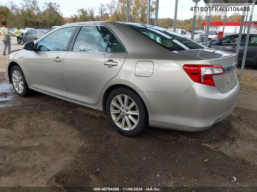 2014 Toyota Camry Hybrid Xle VIN: 4T1BD1FK4EU106488 Lot: 40794286