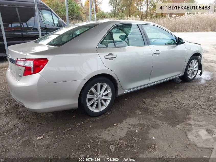 2014 Toyota Camry Hybrid Xle VIN: 4T1BD1FK4EU106488 Lot: 40794286