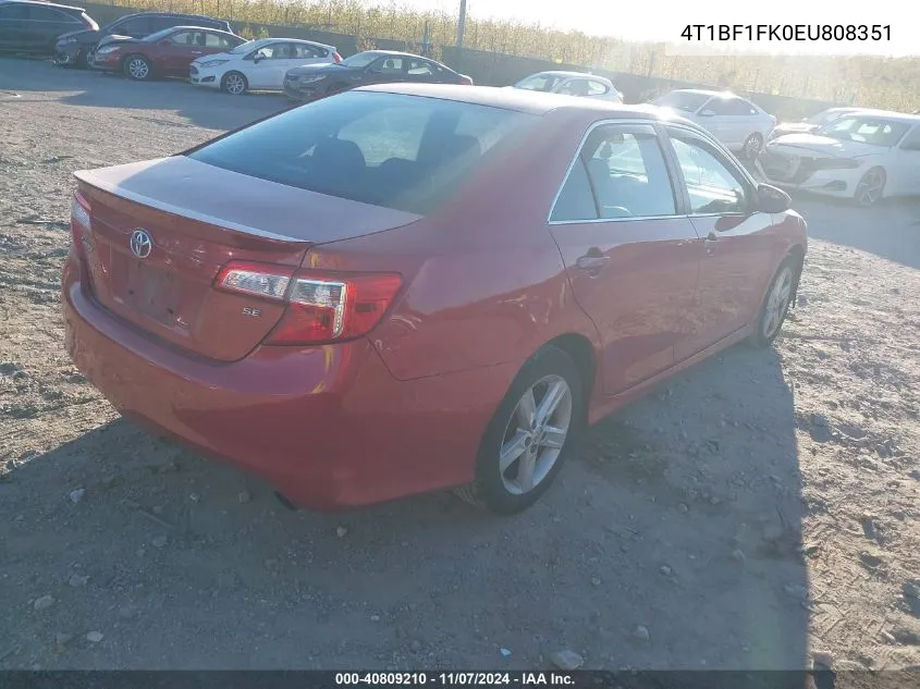 2014 Toyota Camry Se VIN: 4T1BF1FK0EU808351 Lot: 40809210