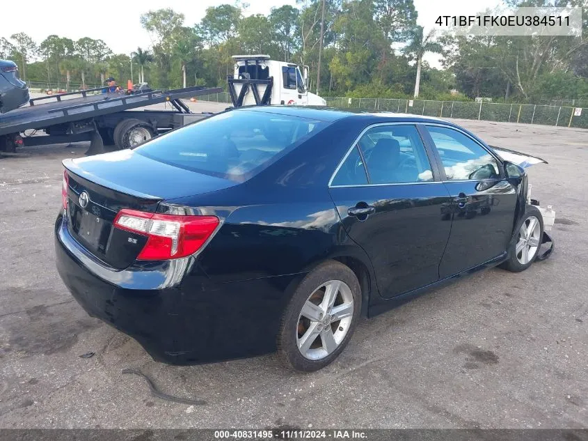 2014 Toyota Camry Se VIN: 4T1BF1FK0EU384511 Lot: 40831495