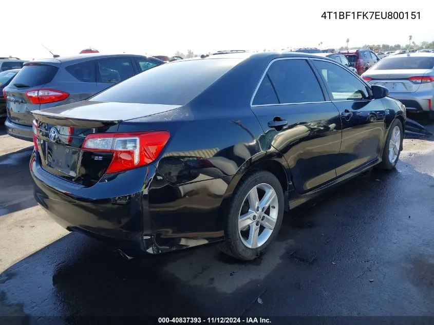 2014 Toyota Camry Se VIN: 4T1BF1FK7EU800151 Lot: 40837393