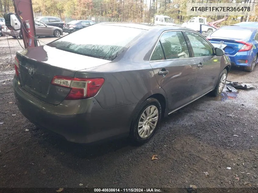 2014 Toyota Camry Le VIN: 4T4BF1FK7ER366478 Lot: 40838614