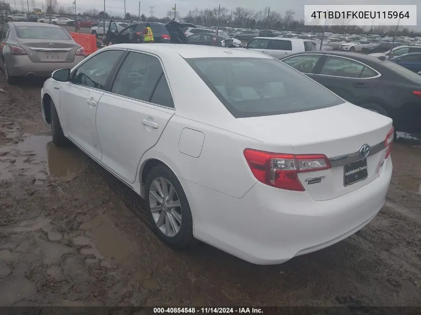 2014 Toyota Camry Hybrid Xle VIN: 4T1BD1FK0EU115964 Lot: 40854548