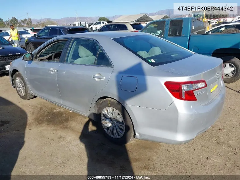 2014 Toyota Camry Le VIN: 4T4BF1FK0ER444342 Lot: 40855753