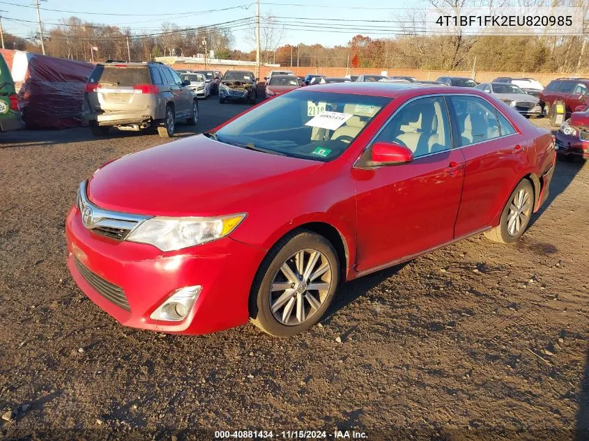 2014 Toyota Camry Xle VIN: 4T1BF1FK2EU820985 Lot: 40881434