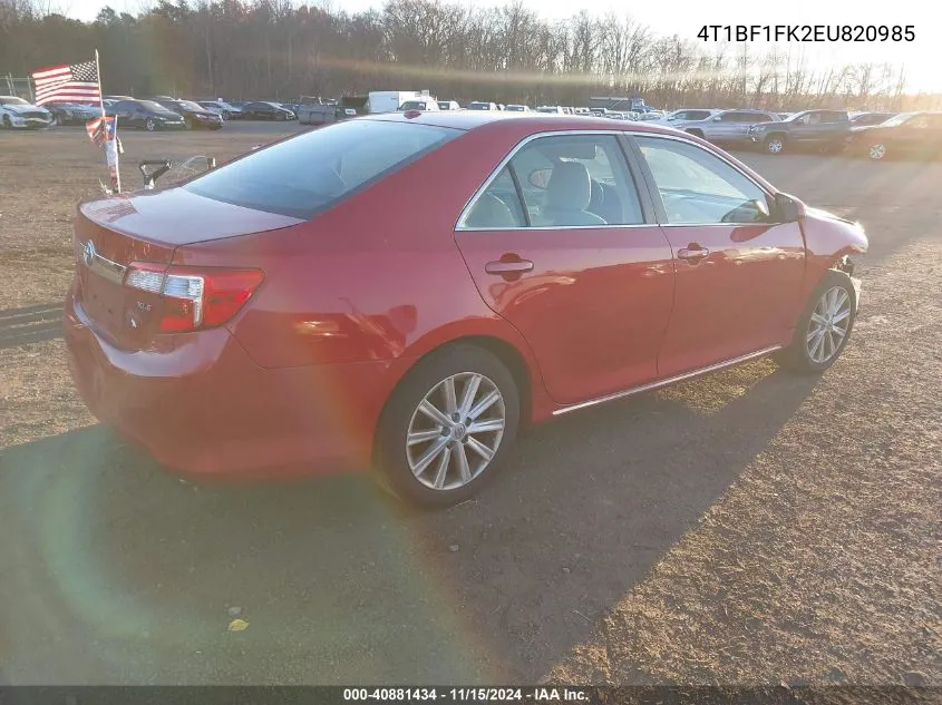 2014 Toyota Camry Xle VIN: 4T1BF1FK2EU820985 Lot: 40881434