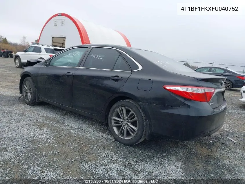 2015 Toyota Camry Se VIN: 4T1BF1FKXFU040752 Lot: 12138280