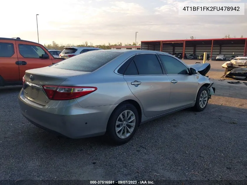 2015 Toyota Camry Le VIN: 4T1BF1FK2FU478942 Lot: 37516581