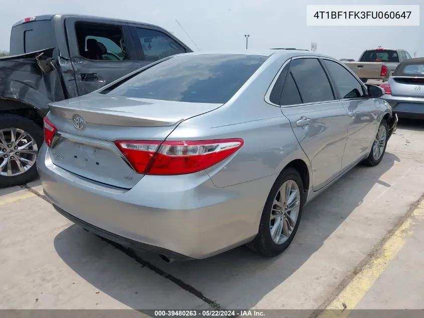 2015 Toyota Camry Se VIN: 4T1BF1FK3FU060647 Lot: 39480263