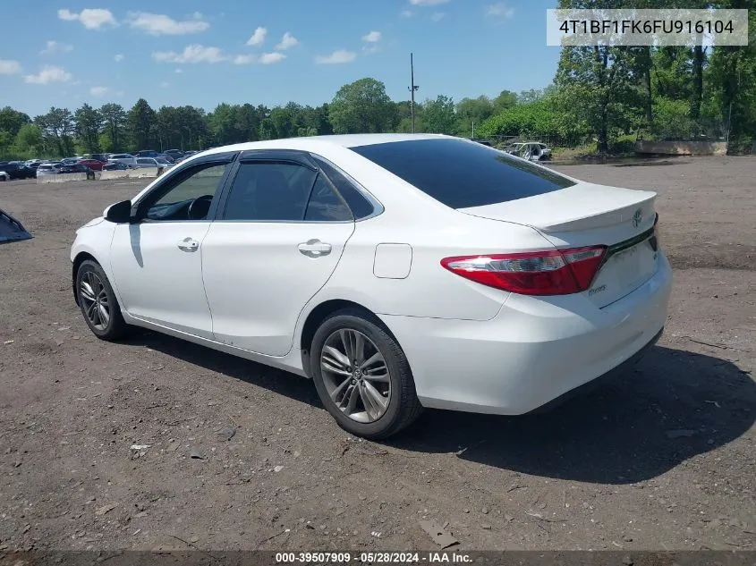 2015 Toyota Camry Se VIN: 4T1BF1FK6FU916104 Lot: 39507909