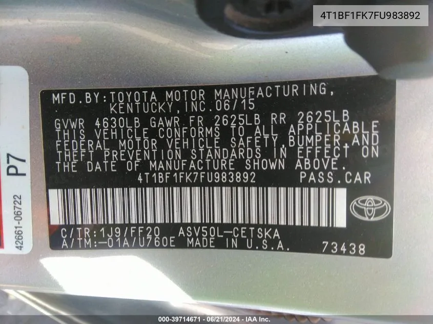 4T1BF1FK7FU983892 2015 Toyota Camry Se