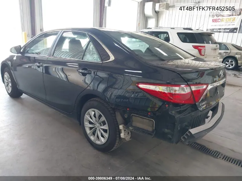 2015 Toyota Camry Le VIN: 4T4BF1FK7FR452505 Lot: 39806349