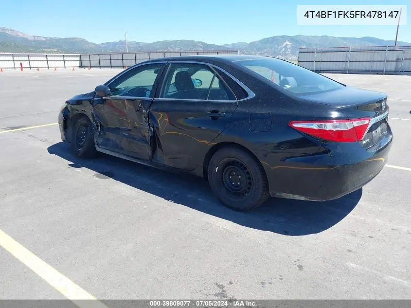 2015 Toyota Camry Le VIN: 4T4BF1FK5FR478147 Lot: 39809077