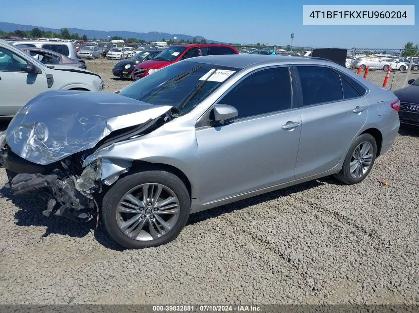 2015 Toyota Camry Se VIN: 4T1BF1FKXFU960204 Lot: 39832881