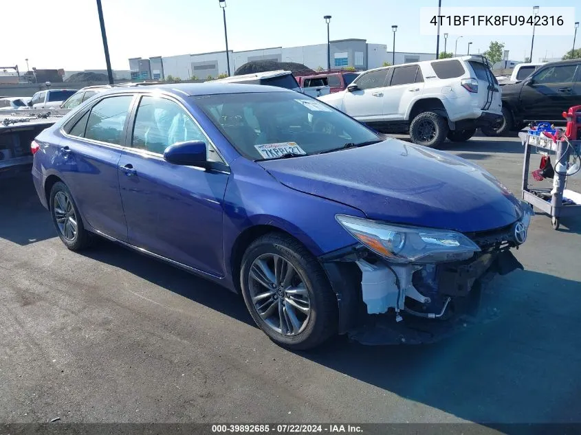 2015 Toyota Camry Se VIN: 4T1BF1FK8FU942316 Lot: 39892685