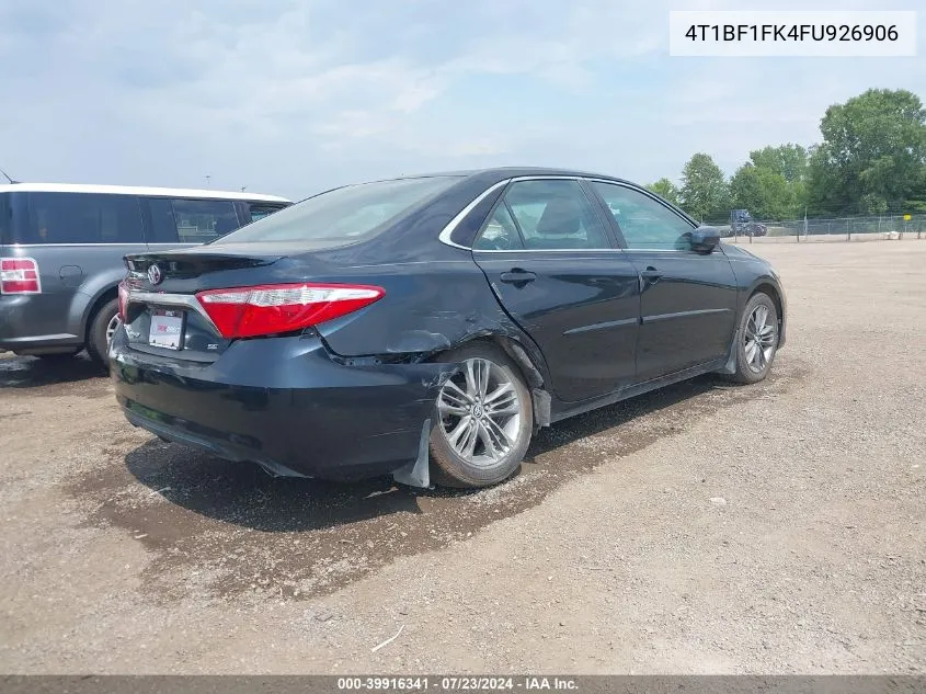 2015 Toyota Camry Se VIN: 4T1BF1FK4FU926906 Lot: 39916341