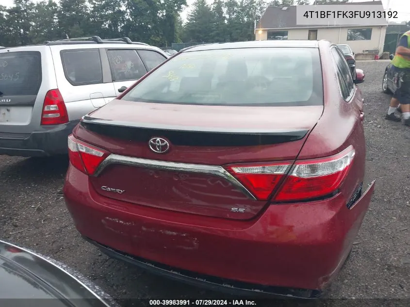 2015 Toyota Camry Se VIN: 4T1BF1FK3FU913192 Lot: 39983991