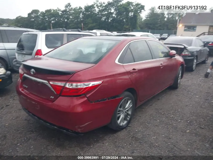 2015 Toyota Camry Se VIN: 4T1BF1FK3FU913192 Lot: 39983991