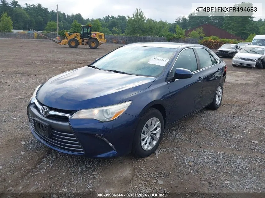 2015 Toyota Camry Le VIN: 4T4BF1FKXFR494683 Lot: 39986344