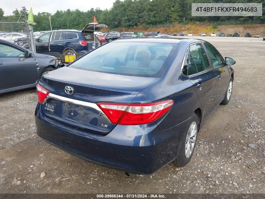 2015 Toyota Camry Le VIN: 4T4BF1FKXFR494683 Lot: 39986344