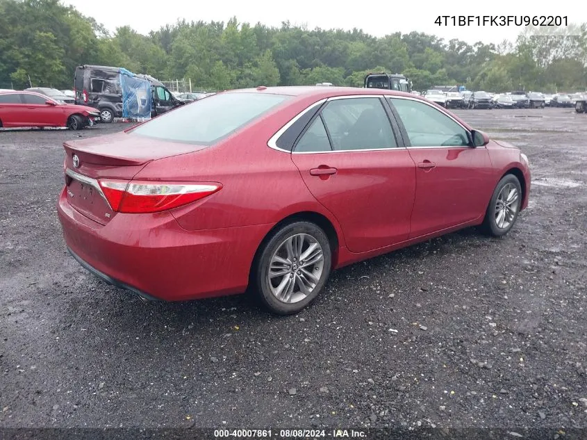 2015 Toyota Camry Se VIN: 4T1BF1FK3FU962201 Lot: 40007861