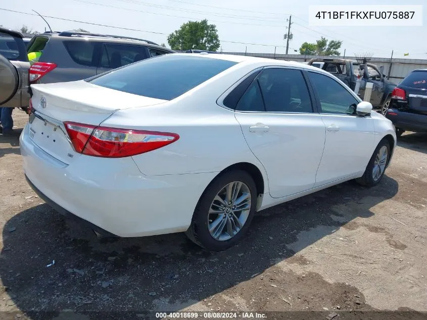 2015 Toyota Camry Se VIN: 4T1BF1FKXFU075887 Lot: 40018699