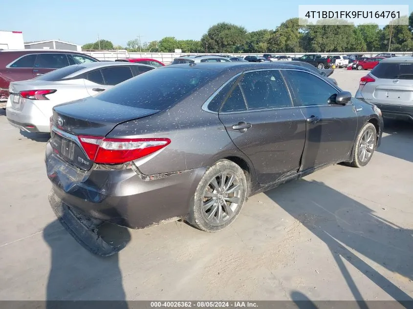 2015 Toyota Camry Hybrid Xle VIN: 4T1BD1FK9FU164761 Lot: 40026362