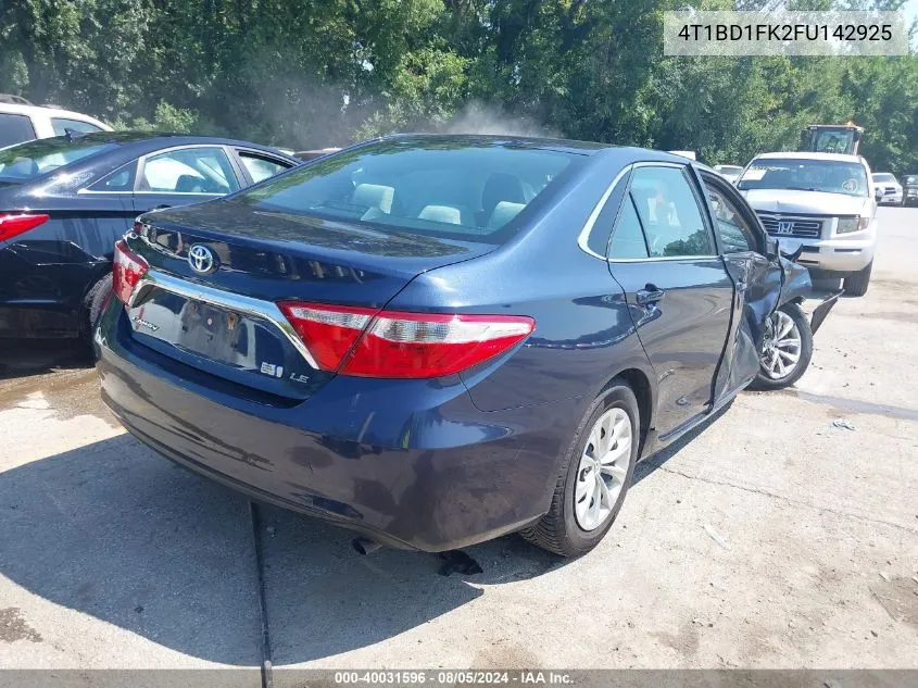 2015 Toyota Camry Hybrid Le VIN: 4T1BD1FK2FU142925 Lot: 40031596