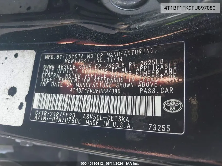 4T1BF1FK9FU897080 2015 Toyota Camry Se